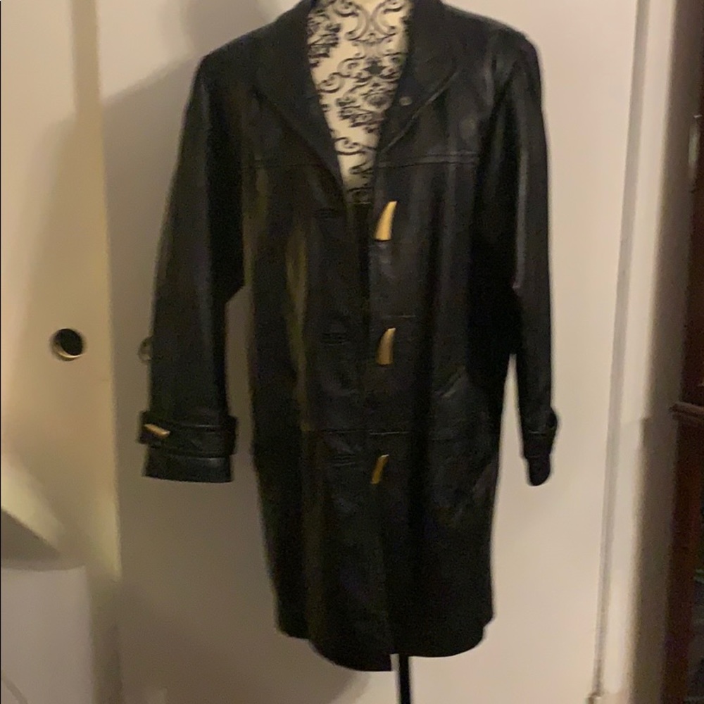 Black Bloomingdale’s leather coat